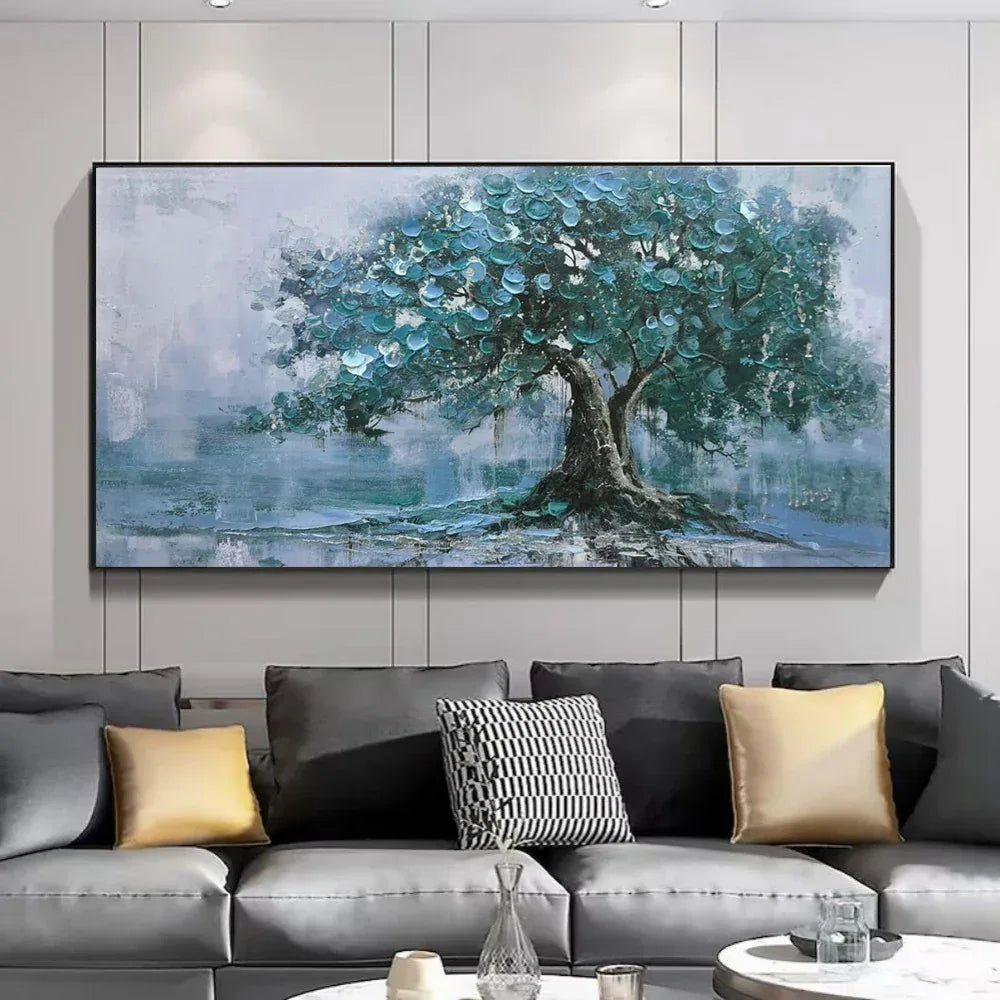 Large Green Tree Oil Painting - Handpainted Canvas Wall Art for Living Room - Home Decoration Plus
