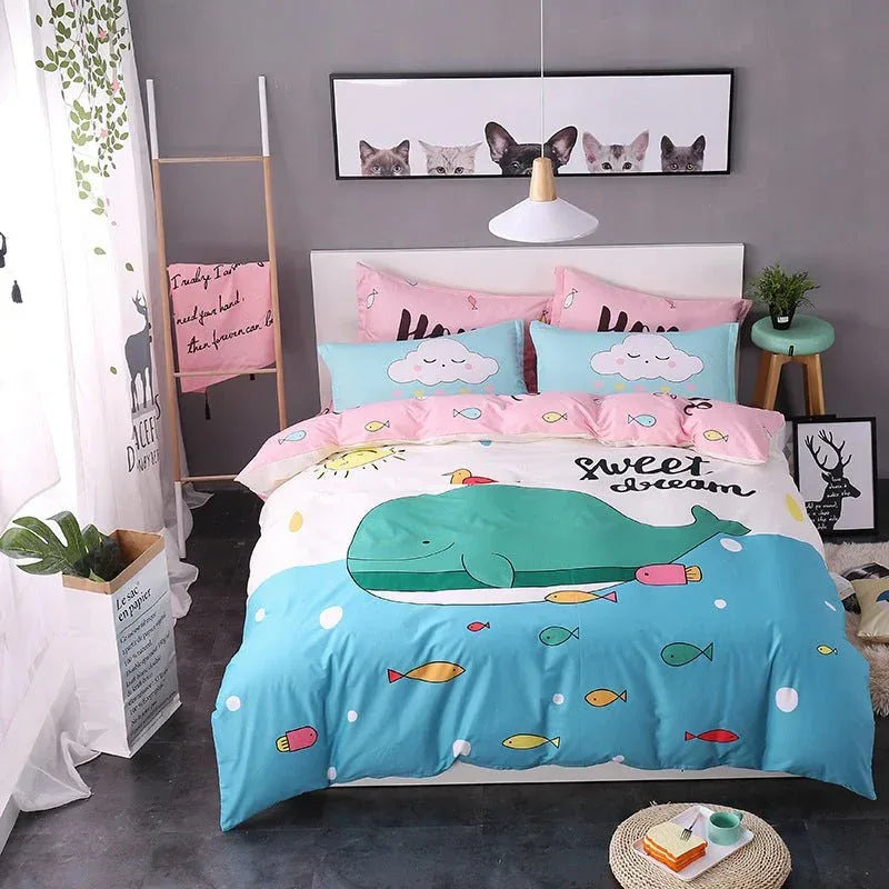 Cotton Cartoon Bedding Set - Fun Printed Bed Sheets for Kids & Adults - Home Decoration Plus