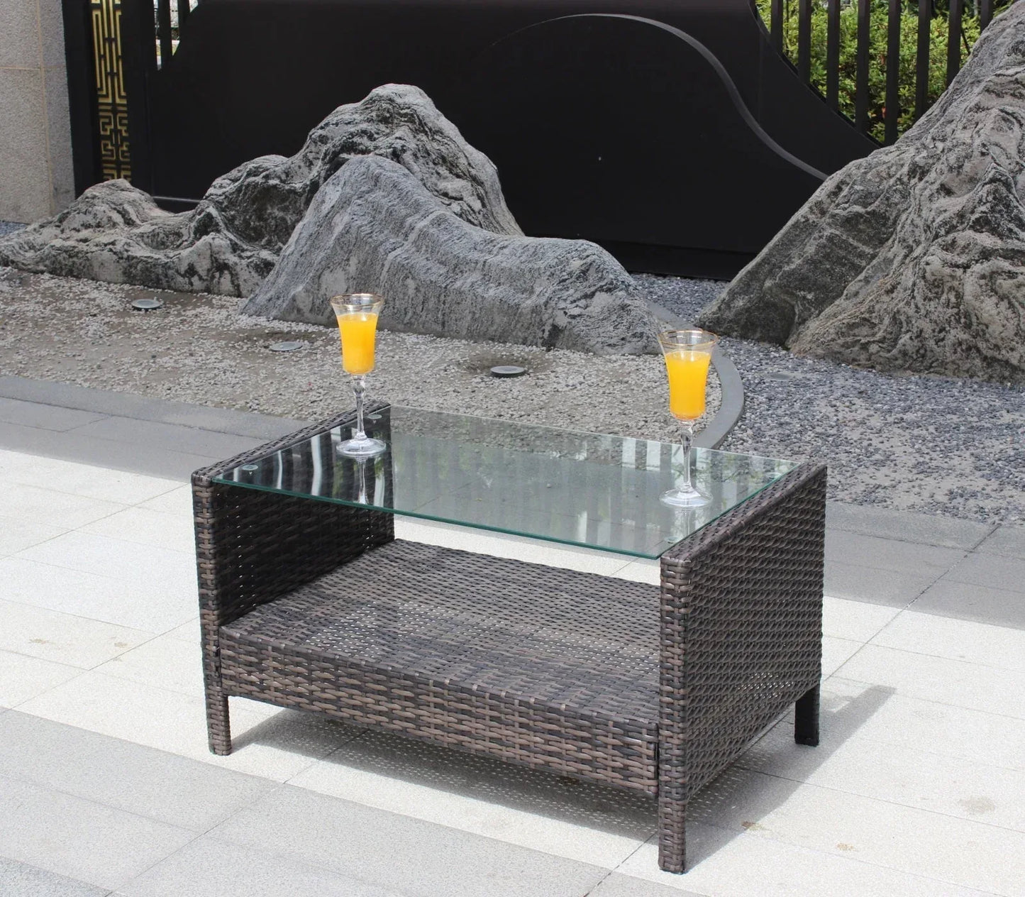 Outdoor Patio Furniture Coffee Table With Clear Tempered Glass - Home Decoration Plus