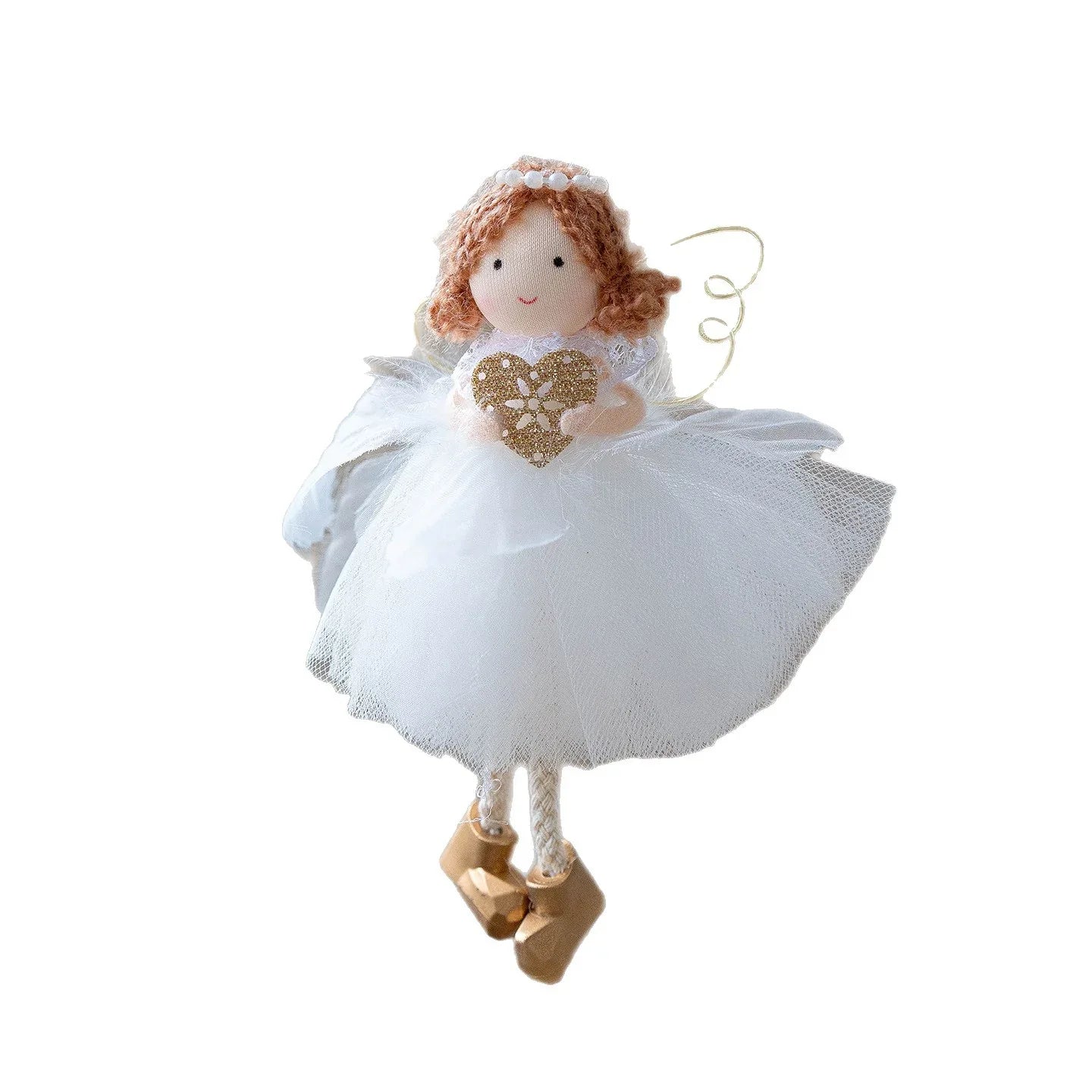Christmas White Tulle Skirt Golden Wings Angel Girl Pendant - Home Decoration Plus
