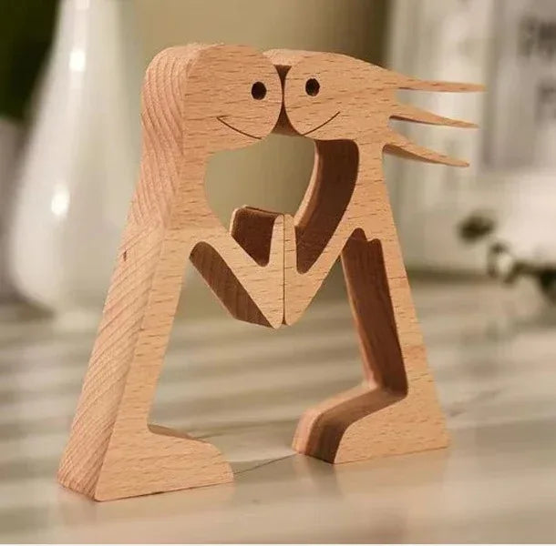 DIY Figurine Wood Dog Ornament Sculpture Home Decoration A Man A Dog Wood Sculpture Christmas Gifts Model Decor - Home Decoration Plus