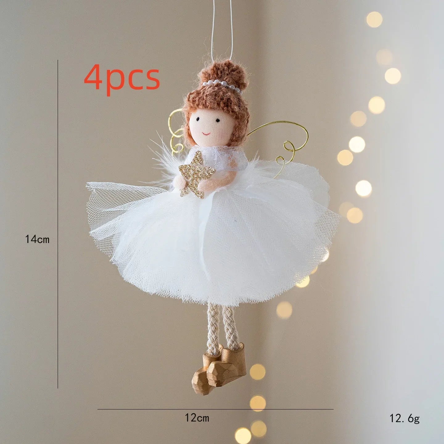 Christmas White Tulle Skirt Golden Wings Angel Girl Pendant - Home Decoration Plus