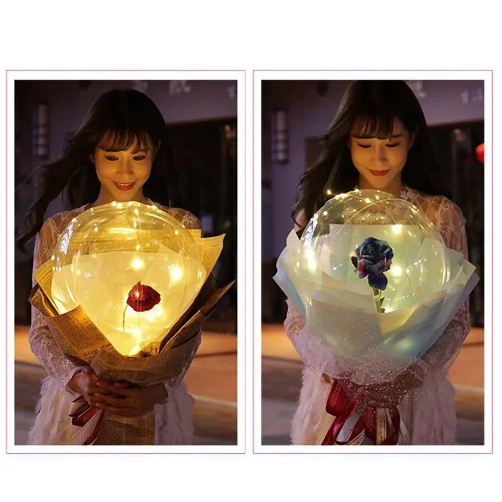 LED Luminous Balloon Rose Bouquet Transparent Bobo Ball Rose - Home Decoration Plus