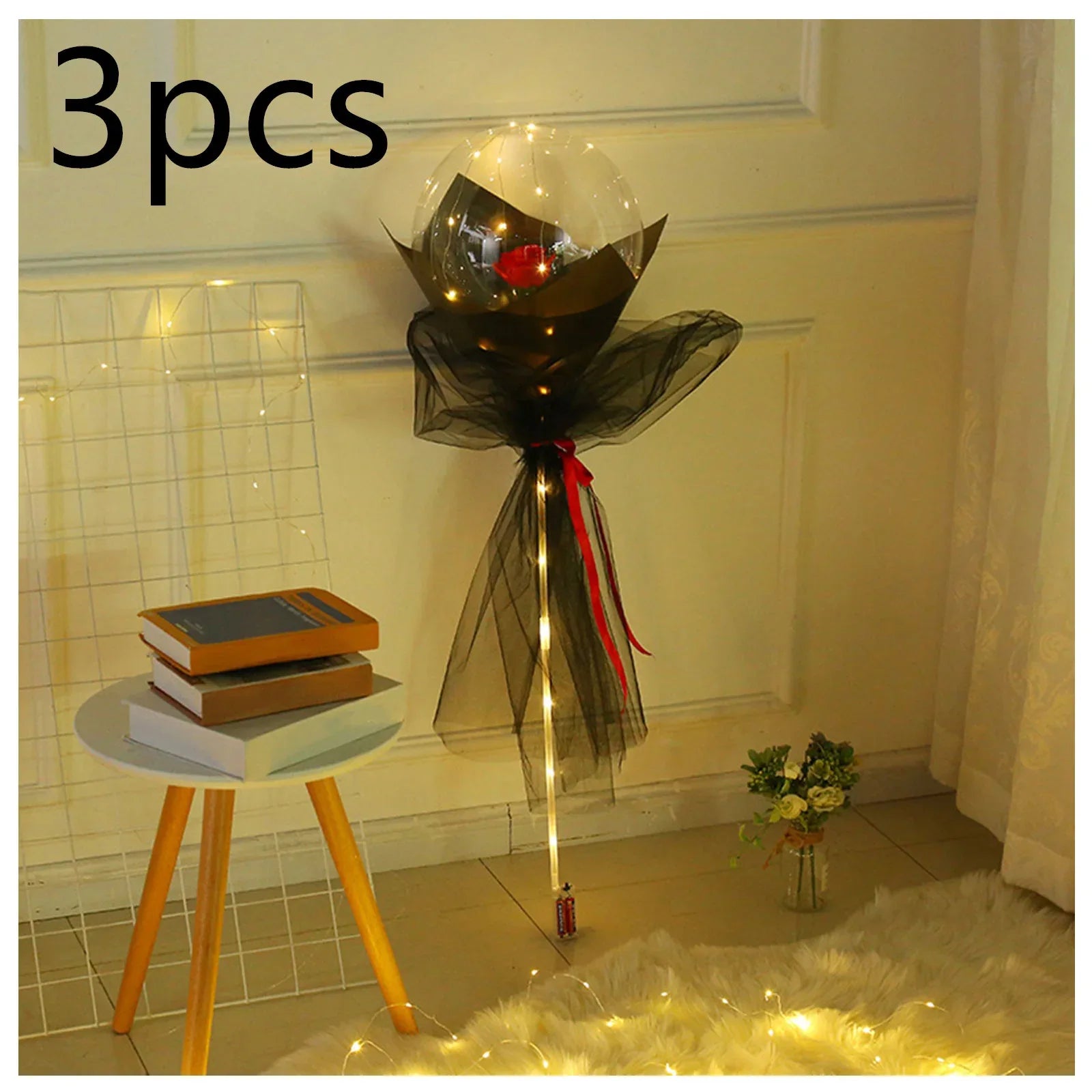 LED Luminous Balloon Rose Bouquet Transparent Bobo Ball Rose - Home Decoration Plus