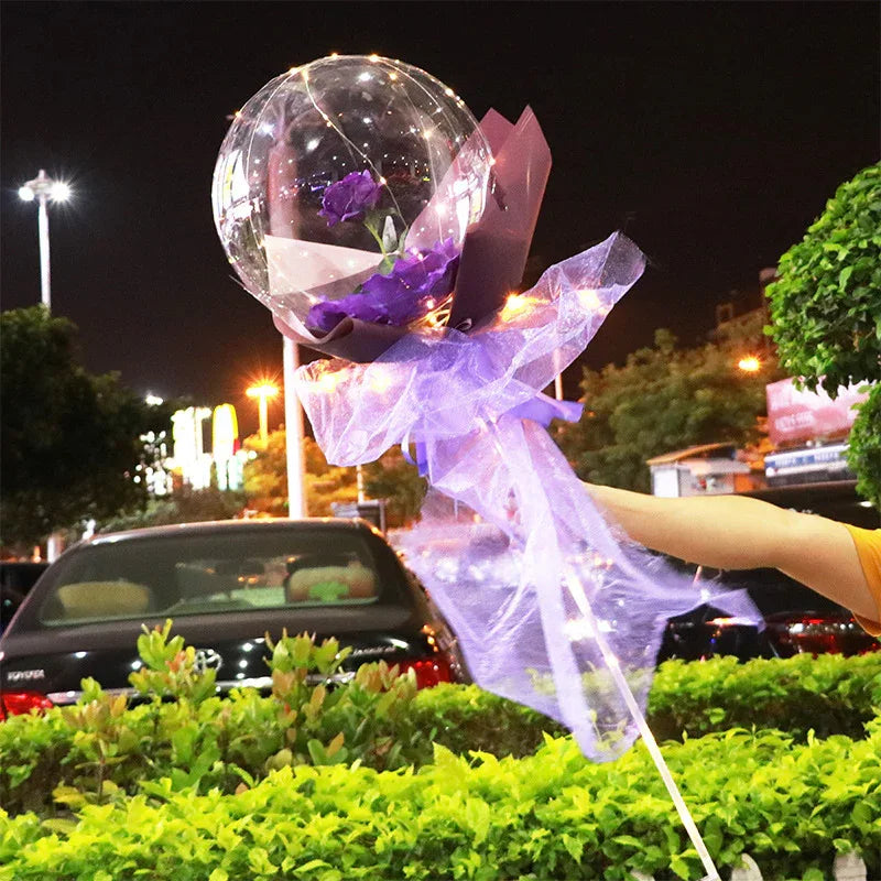 LED Luminous Balloon Rose Bouquet Transparent Bobo Ball Rose - Home Decoration Plus