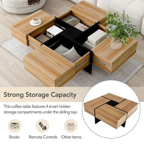 Modern Square Coffee Table with Hidden Storage - Home Decoration Plus
