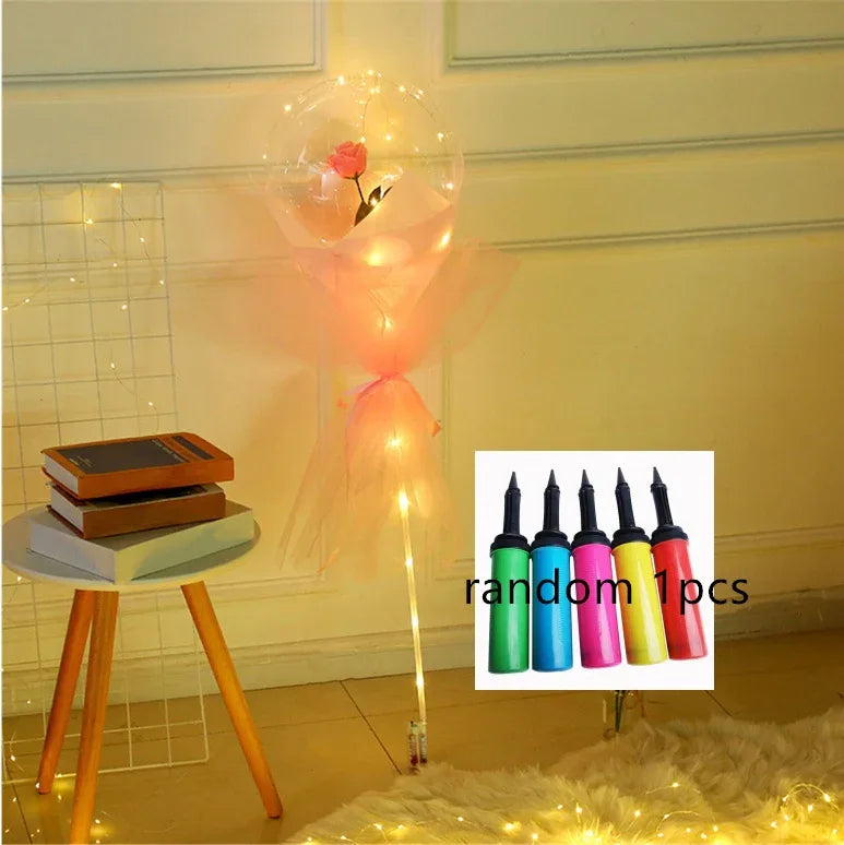 LED Luminous Balloon Rose Bouquet Transparent Bobo Ball Rose - Home Decoration Plus