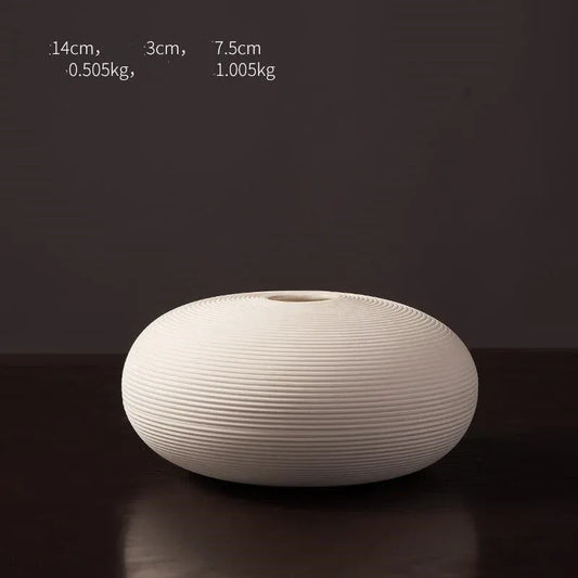 White Simple Nordic Vases Porcelain Living Room Tabletop Decoration Retro Ceramic Plain Vase For Dried Flowers Home Garden - Home Decoration Plus