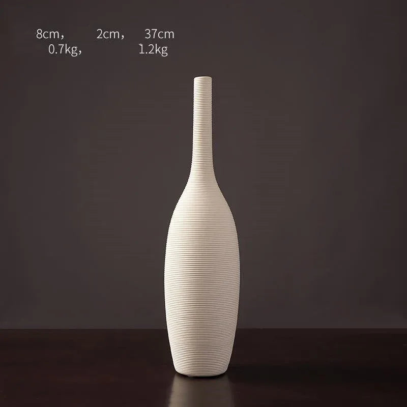 White Simple Nordic Vases Porcelain Living Room Tabletop Decoration Retro Ceramic Plain Vase For Dried Flowers Home Garden - Home Decoration Plus
