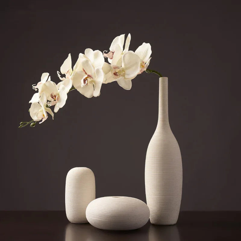 White Simple Nordic Vases Porcelain Living Room Tabletop Decoration Retro Ceramic Plain Vase For Dried Flowers Home Garden - Home Decoration Plus