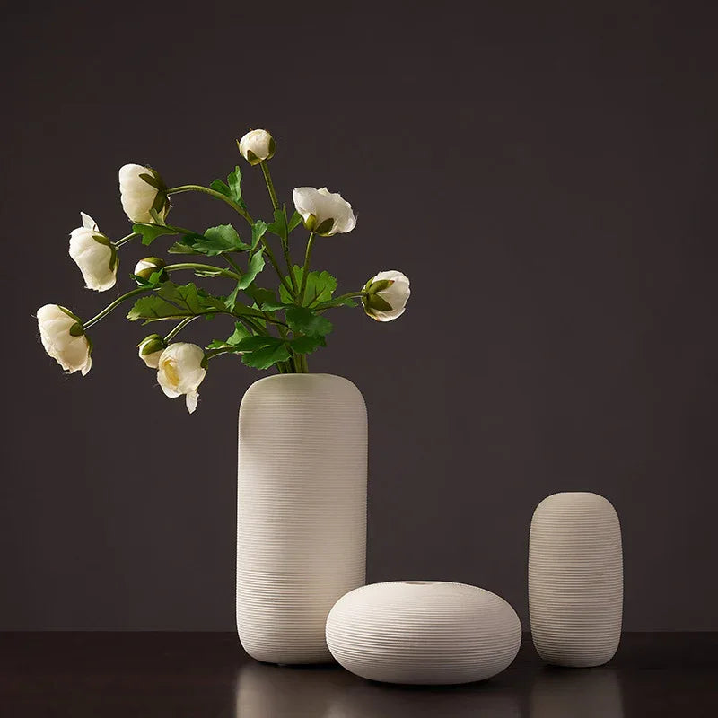 White Simple Nordic Vases Porcelain Living Room Tabletop Decoration Retro Ceramic Plain Vase For Dried Flowers Home Garden - Home Decoration Plus