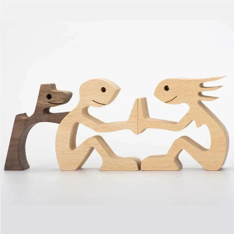 DIY Figurine Wood Dog Ornament Sculpture Home Decoration A Man A Dog Wood Sculpture Christmas Gifts Model Decor - Home Decoration Plus