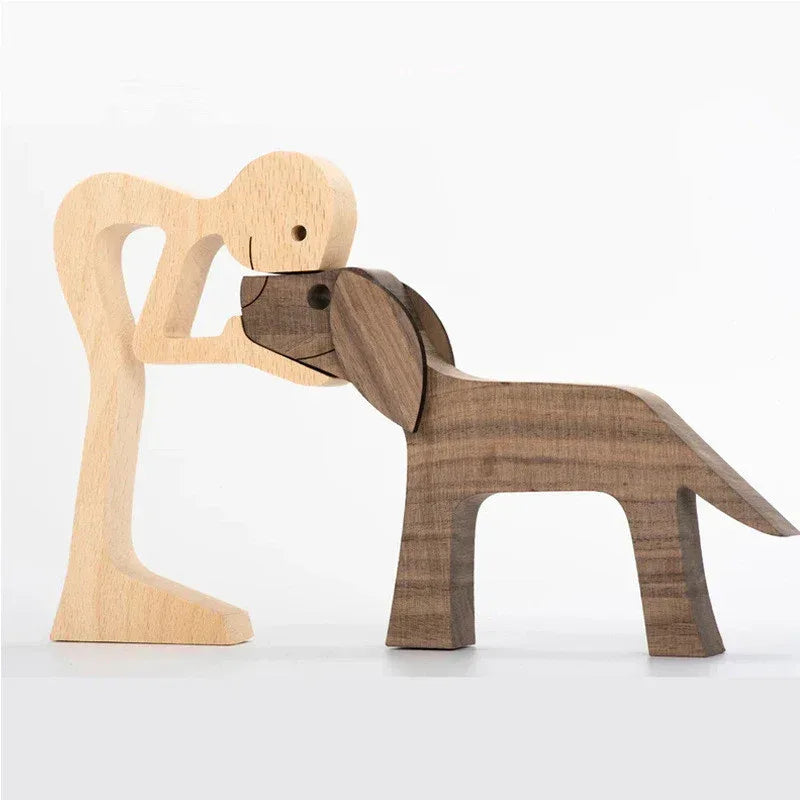 DIY Figurine Wood Dog Ornament Sculpture Home Decoration A Man A Dog Wood Sculpture Christmas Gifts Model Decor - Home Decoration Plus