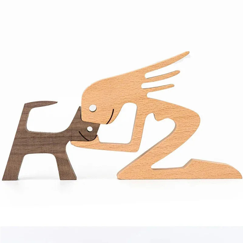 DIY Figurine Wood Dog Ornament Sculpture Home Decoration A Man A Dog Wood Sculpture Christmas Gifts Model Decor - Home Decoration Plus