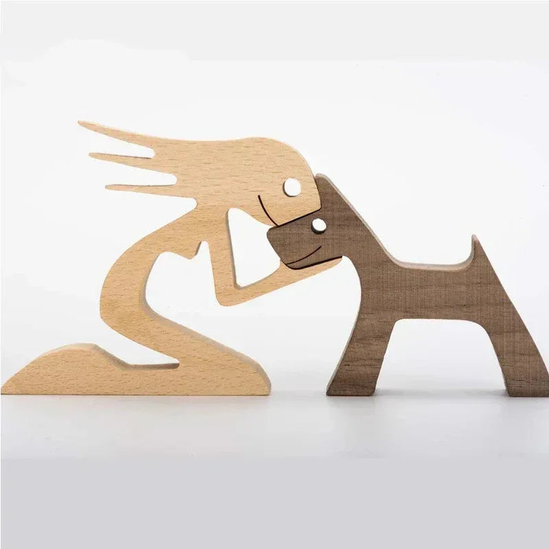 DIY Figurine Wood Dog Ornament Sculpture Home Decoration A Man A Dog Wood Sculpture Christmas Gifts Model Decor - Home Decoration Plus