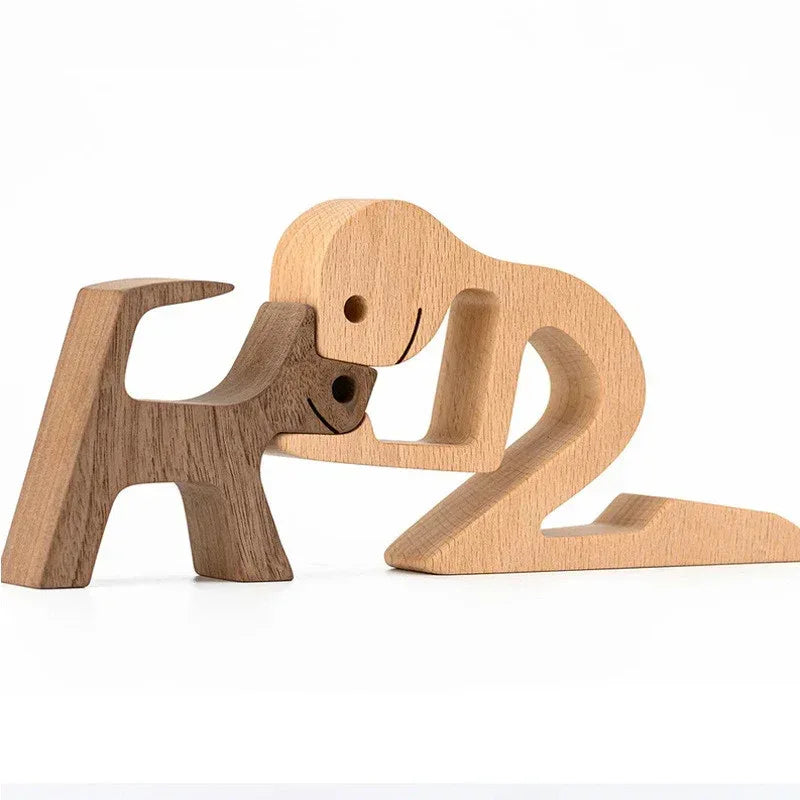 DIY Figurine Wood Dog Ornament Sculpture Home Decoration A Man A Dog Wood Sculpture Christmas Gifts Model Decor - Home Decoration Plus