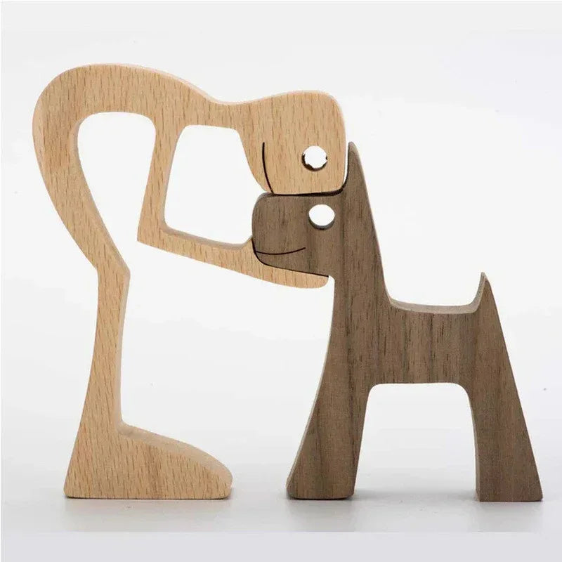 DIY Figurine Wood Dog Ornament Sculpture Home Decoration A Man A Dog Wood Sculpture Christmas Gifts Model Decor - Home Decoration Plus