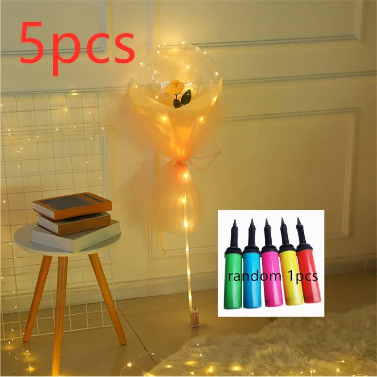 LED Luminous Balloon Rose Bouquet Transparent Bobo Ball Rose - Home Decoration Plus