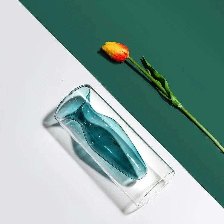 Home Decoration Accessories Nordic Ins Colourful Glass Transparent Vase Living Room Dining Table Dried Flowers Hydroponic Vases - Home Decoration Plus