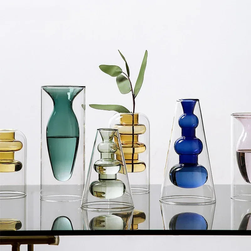 Home Decoration Accessories Nordic Ins Colourful Glass Transparent Vase Living Room Dining Table Dried Flowers Hydroponic Vases - Home Decoration Plus
