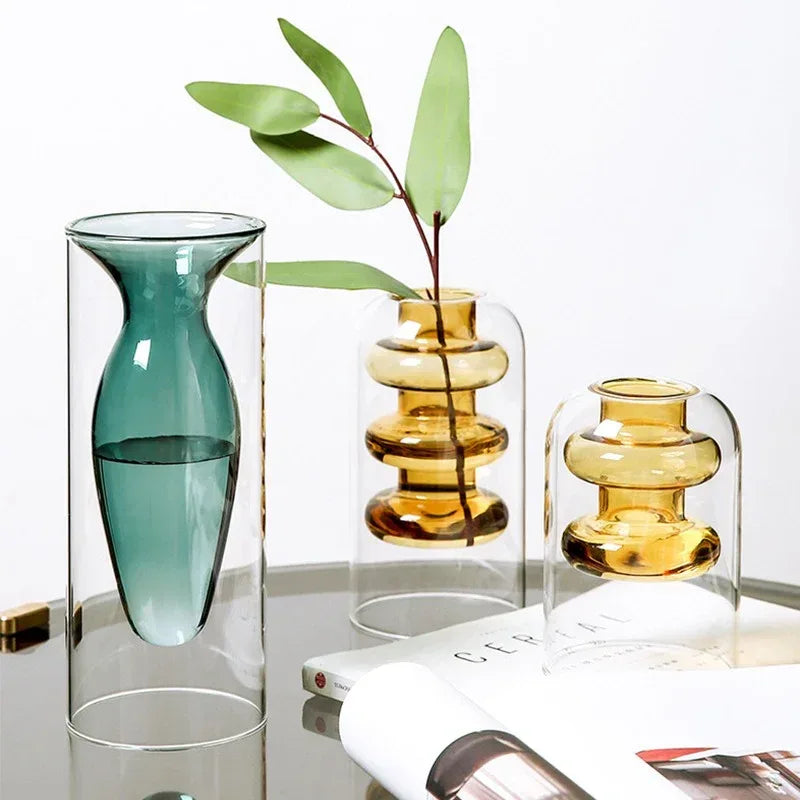 Home Decoration Accessories Nordic Ins Colourful Glass Transparent Vase Living Room Dining Table Dried Flowers Hydroponic Vases - Home Decoration Plus