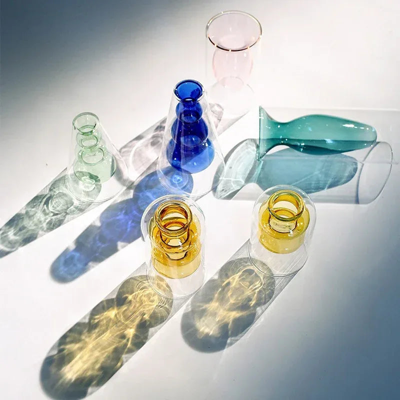 Home Decoration Accessories Nordic Ins Colourful Glass Transparent Vase Living Room Dining Table Dried Flowers Hydroponic Vases - Home Decoration Plus