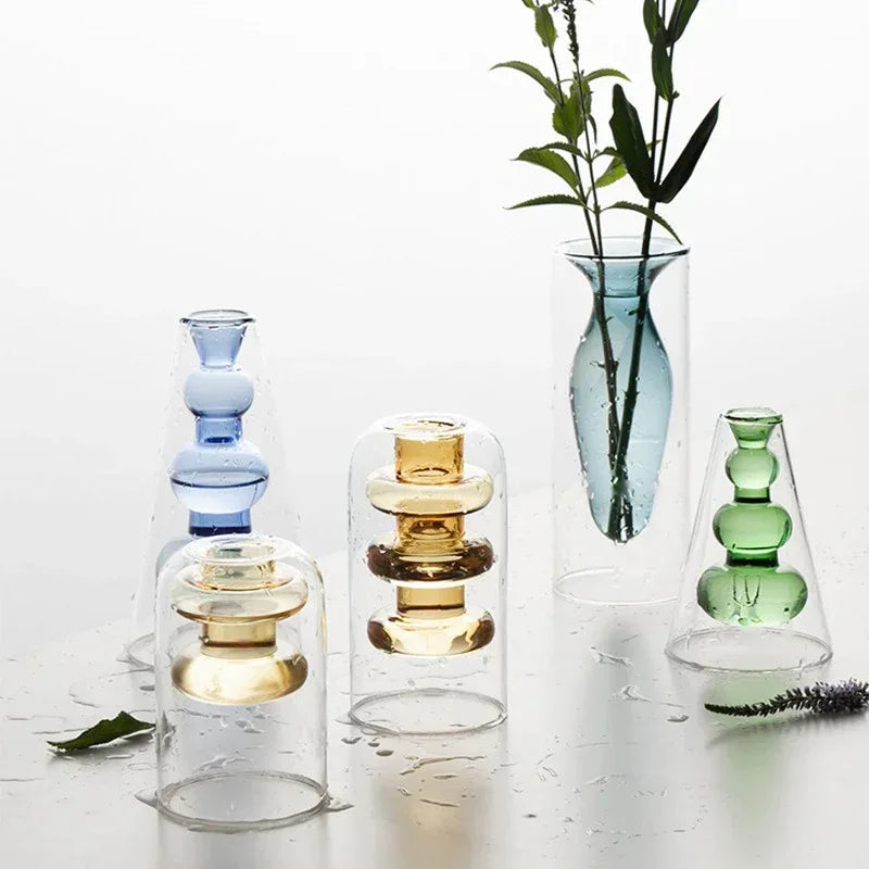 Home Decoration Accessories Nordic Ins Colourful Glass Transparent Vase Living Room Dining Table Dried Flowers Hydroponic Vases - Home Decoration Plus