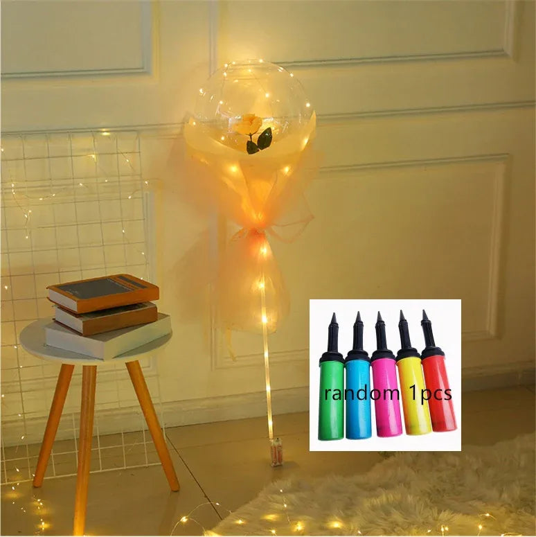 LED Luminous Balloon Rose Bouquet Transparent Bobo Ball Rose - Home Decoration Plus