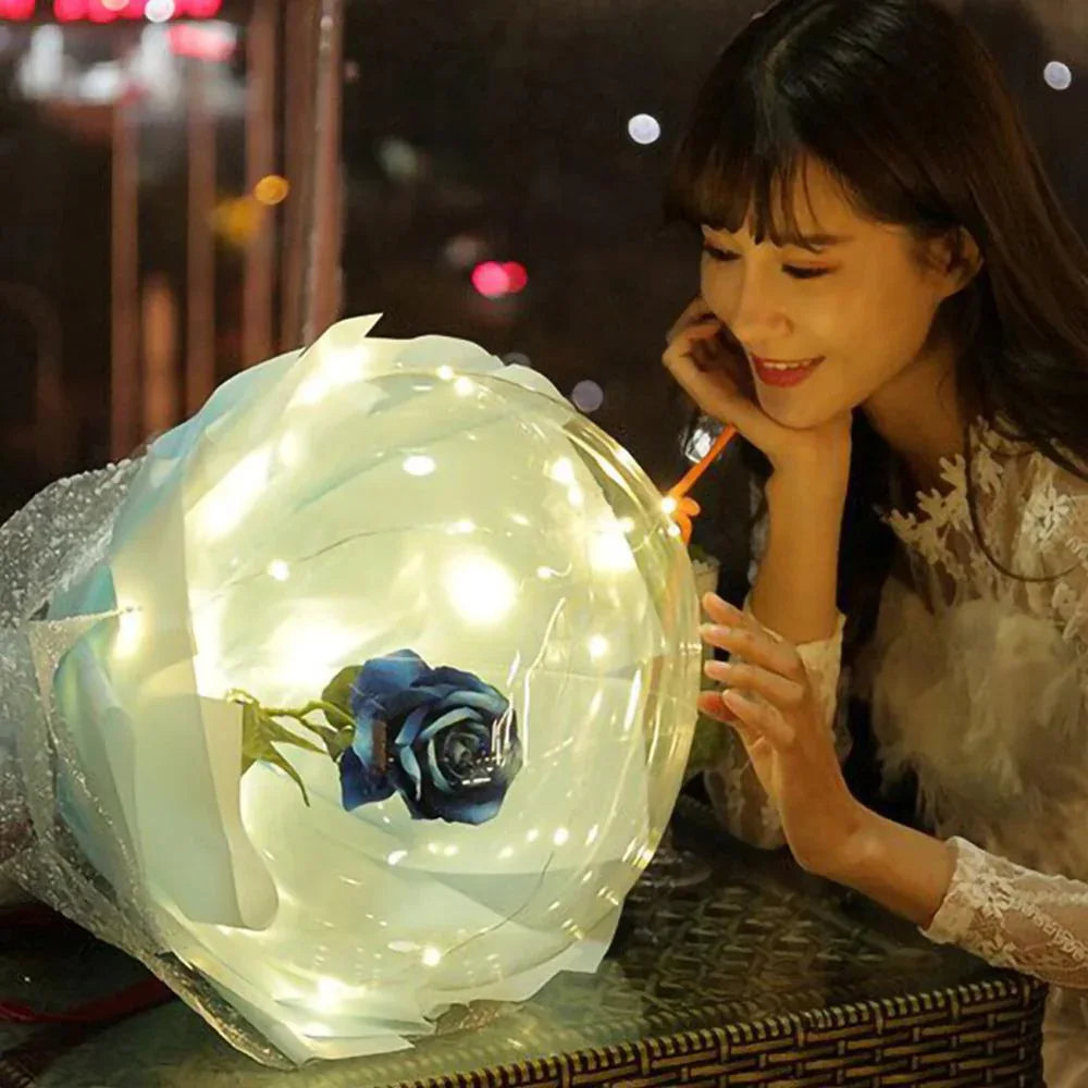 LED Luminous Balloon Rose Bouquet Transparent Bobo Ball Rose - Home Decoration Plus