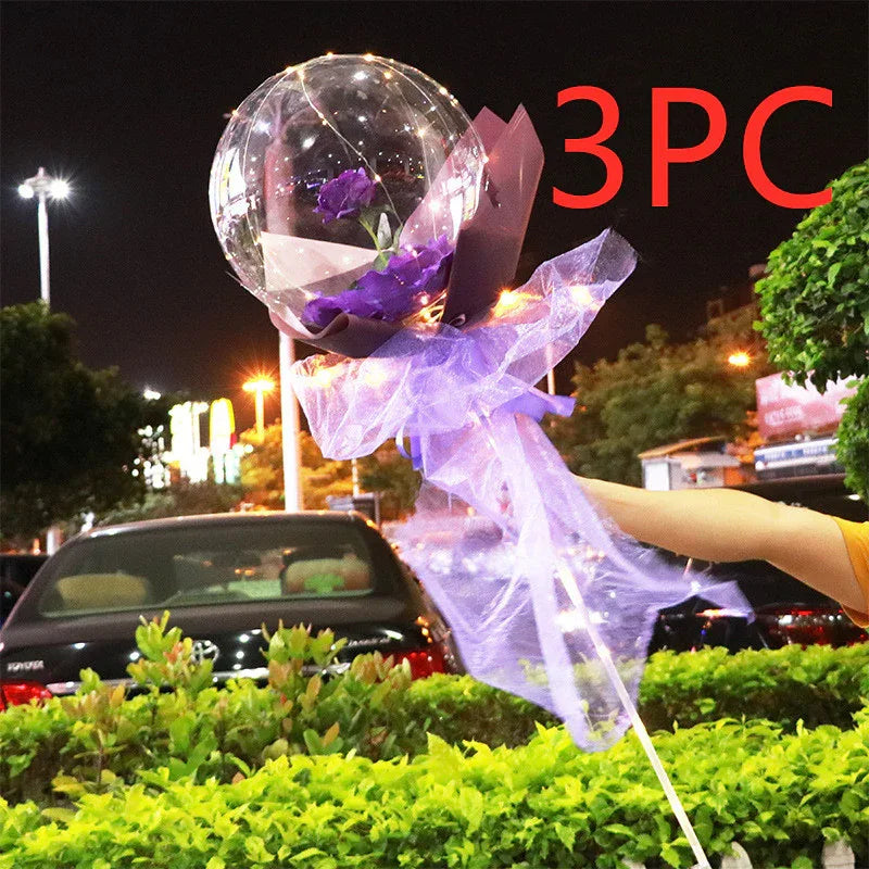 LED Luminous Balloon Rose Bouquet Transparent Bobo Ball Rose - Home Decoration Plus