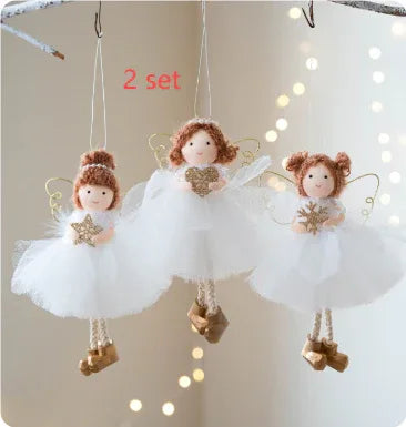 Christmas White Tulle Skirt Golden Wings Angel Girl Pendant - Home Decoration Plus