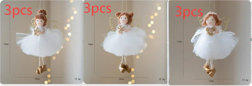 Christmas White Tulle Skirt Golden Wings Angel Girl Pendant - Home Decoration Plus