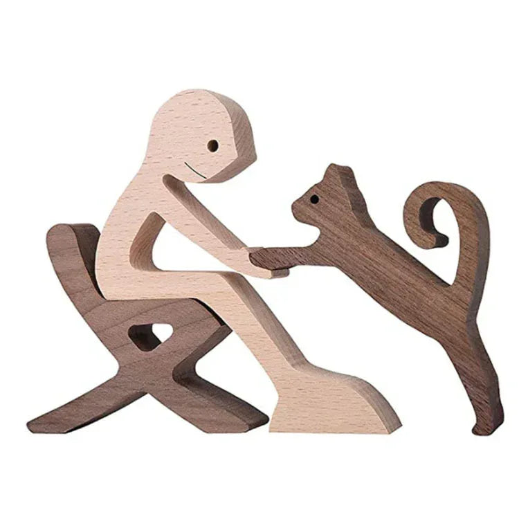 DIY Figurine Wood Dog Ornament Sculpture Home Decoration A Man A Dog Wood Sculpture Christmas Gifts Model Decor - Home Decoration Plus
