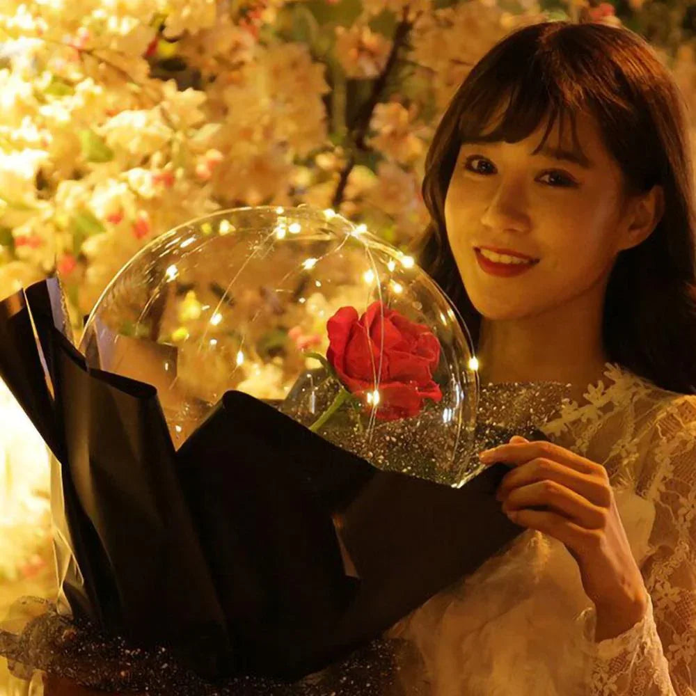 LED Luminous Balloon Rose Bouquet Transparent Bobo Ball Rose - Home Decoration Plus