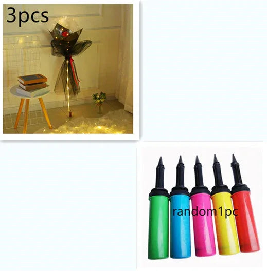 LED Luminous Balloon Rose Bouquet Transparent Bobo Ball Rose - Home Decoration Plus