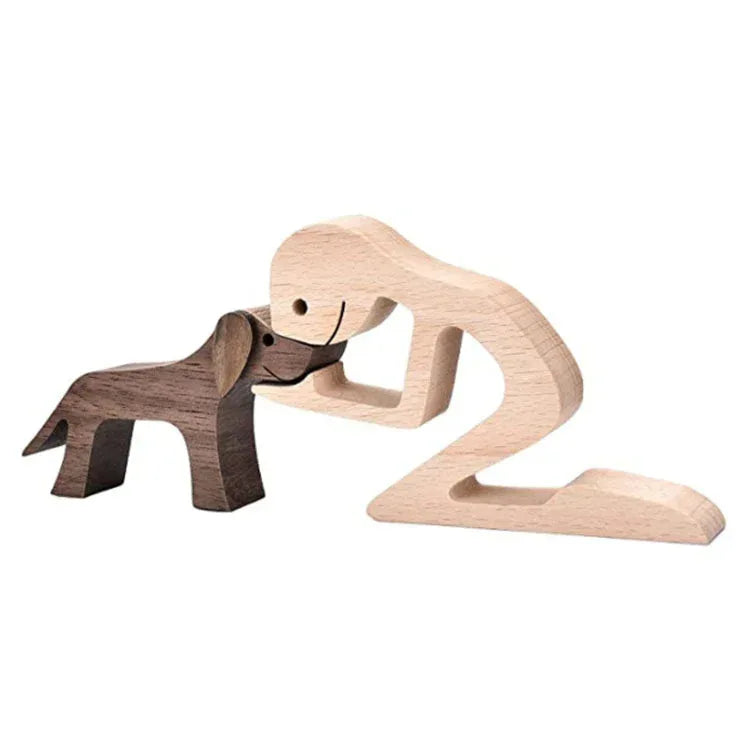 DIY Figurine Wood Dog Ornament Sculpture Home Decoration A Man A Dog Wood Sculpture Christmas Gifts Model Decor - Home Decoration Plus