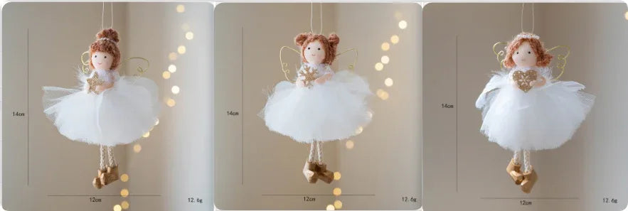 Christmas White Tulle Skirt Golden Wings Angel Girl Pendant - Home Decoration Plus