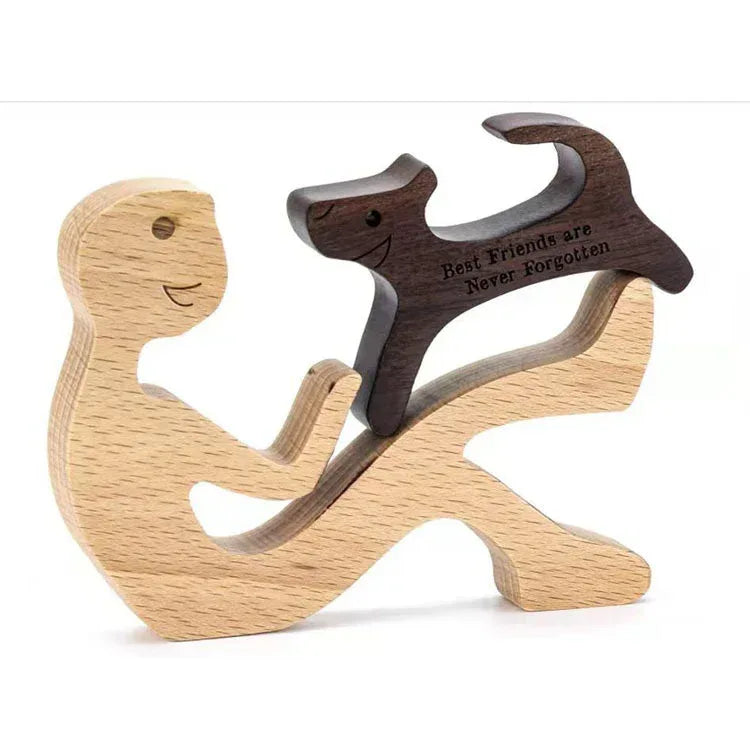 DIY Figurine Wood Dog Ornament Sculpture Home Decoration A Man A Dog Wood Sculpture Christmas Gifts Model Decor - Home Decoration Plus