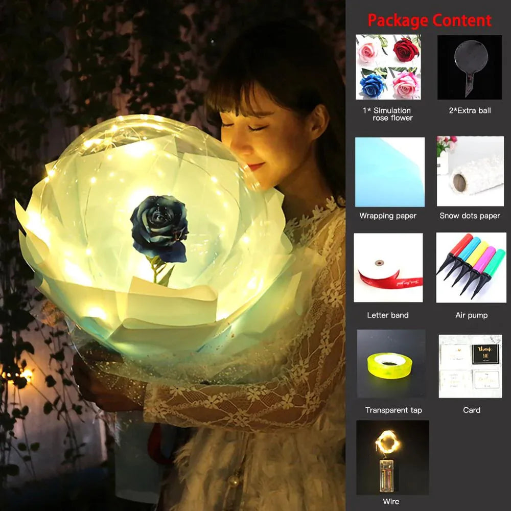 LED Luminous Balloon Rose Bouquet Transparent Bobo Ball Rose - Home Decoration Plus
