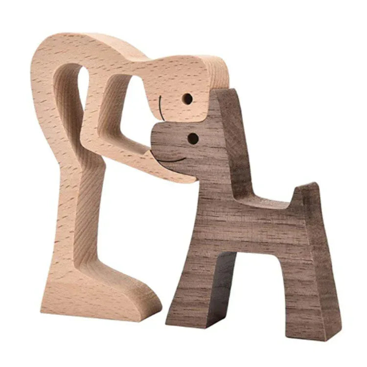 DIY Figurine Wood Dog Ornament Sculpture Home Decoration A Man A Dog Wood Sculpture Christmas Gifts Model Decor - Home Decoration Plus
