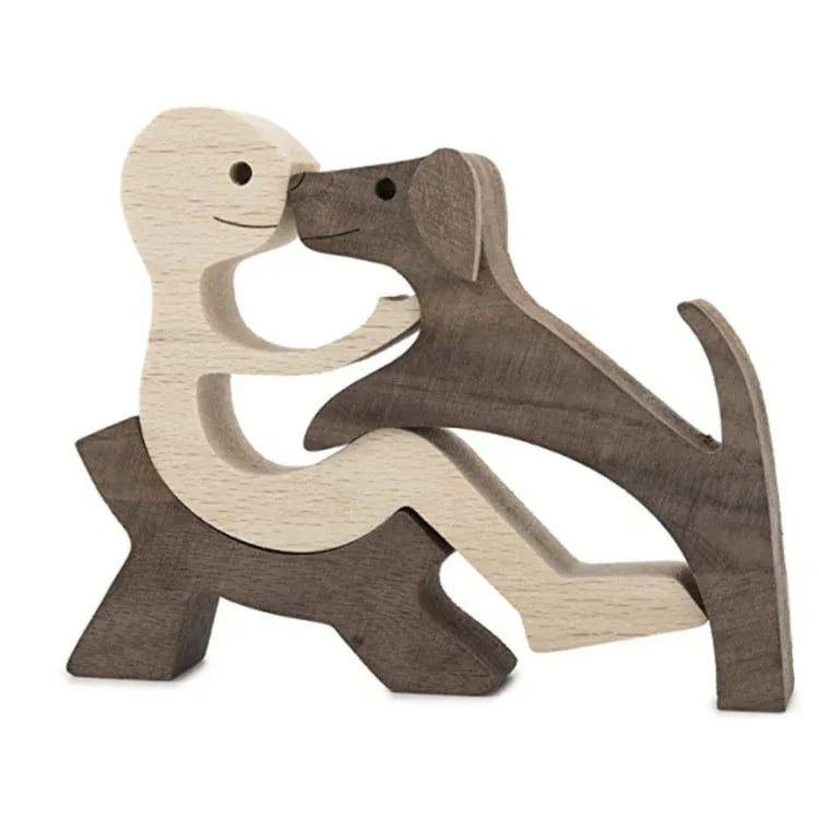 DIY Figurine Wood Dog Ornament Sculpture Home Decoration A Man A Dog Wood Sculpture Christmas Gifts Model Decor - Home Decoration Plus