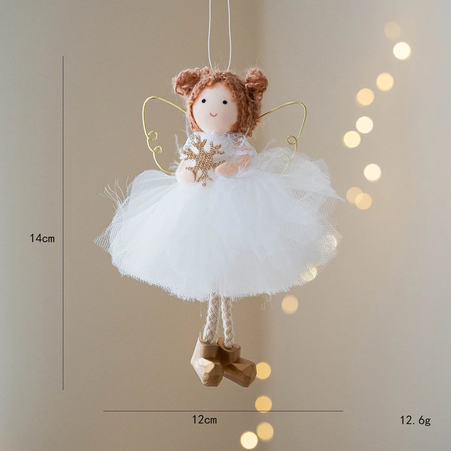 Christmas White Tulle Skirt Golden Wings Angel Girl Pendant - Home Decoration Plus