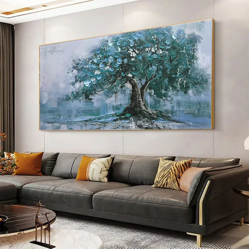 Large Green Tree Oil Painting - Handpainted Canvas Wall Art for Living Room - Home Decoration Plus