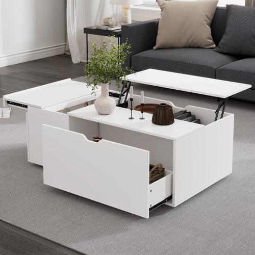 Lift Up Coffee Table, Coffee Table With Drawer, Wooden Tea Tables Sofa End Tables For Living Room Furniture , White - Home Decoration Plus