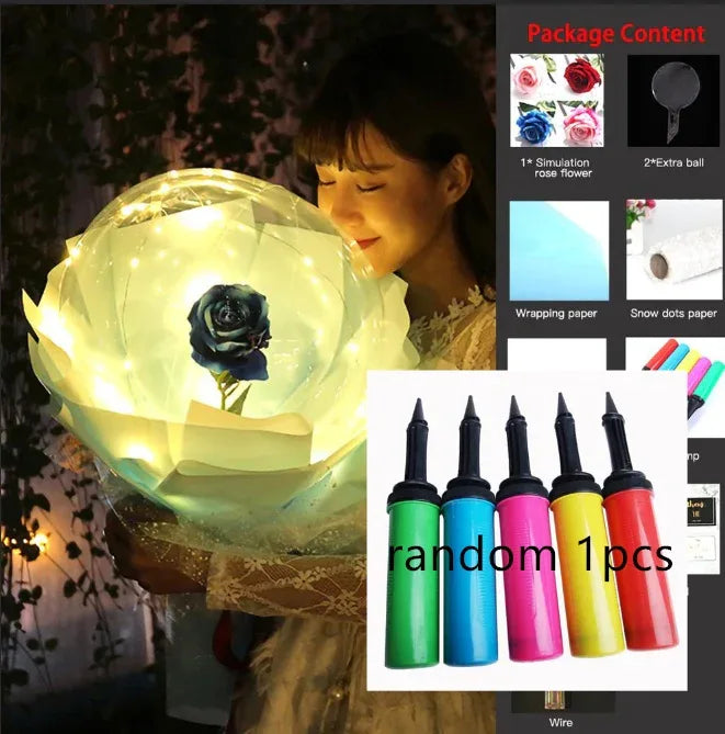 LED Luminous Balloon Rose Bouquet Transparent Bobo Ball Rose - Home Decoration Plus