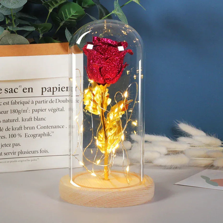 Valentines Day Gift For Girlfriend Eternal Rose Flowers LED Light In Glass Cover Day Wedding Decoration Favors Mother Day Female Gift Gift - Home Decoration Plus