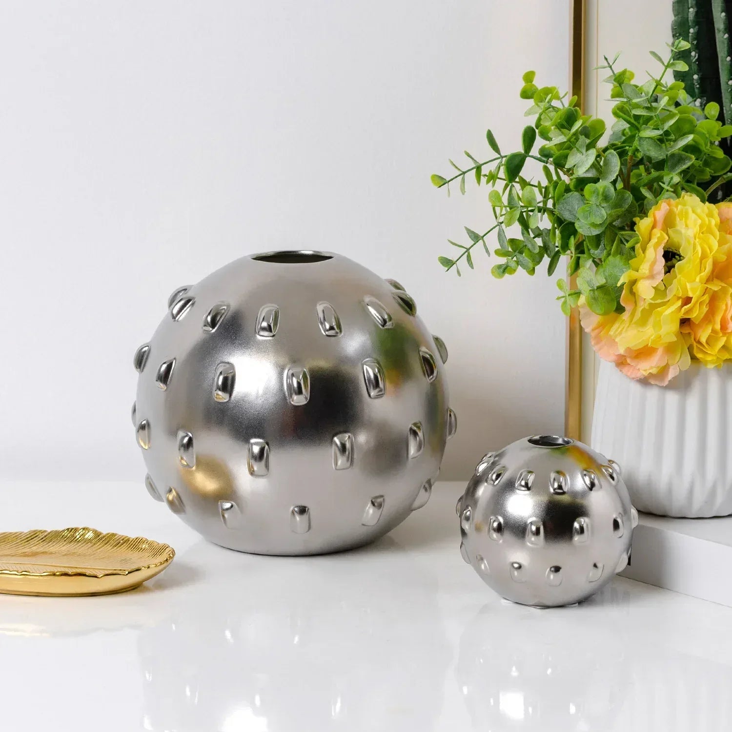 Planet Ornaments Ceramic Vases Home Living Room Electroplating Matte Round - Home Decoration Plus