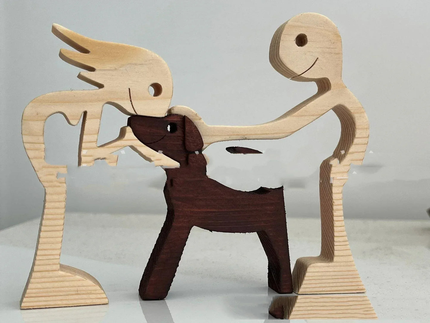 DIY Figurine Wood Dog Ornament Sculpture Home Decoration A Man A Dog Wood Sculpture Christmas Gifts Model Decor - Home Decoration Plus