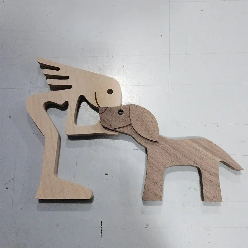 DIY Figurine Wood Dog Ornament Sculpture Home Decoration A Man A Dog Wood Sculpture Christmas Gifts Model Decor - Home Decoration Plus