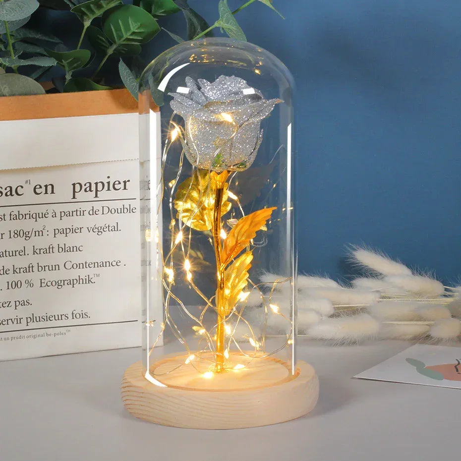 Valentines Day Gift For Girlfriend Eternal Rose Flowers LED Light In Glass Cover Day Wedding Decoration Favors Mother Day Female Gift Gift - Home Decoration Plus